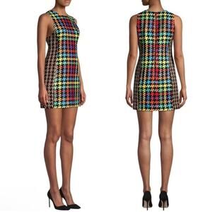 Multicolor Houndstooth Sleeveless Shift Dress